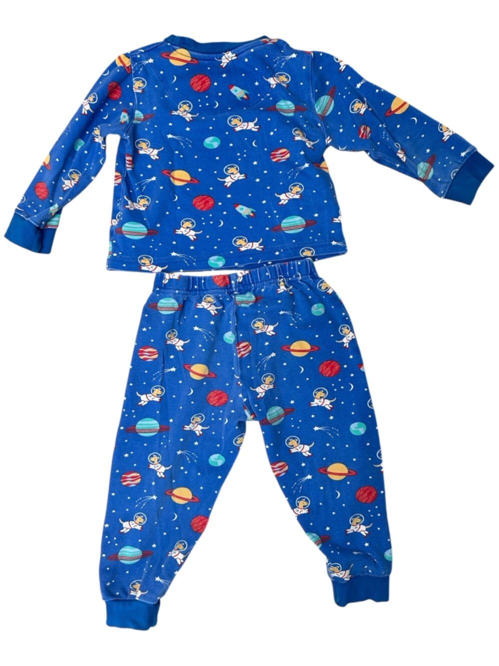 JoJo Maman Bebe Pajama Set Long Sleeve Blue Space Astronaut 100% Cotton 2-3 year